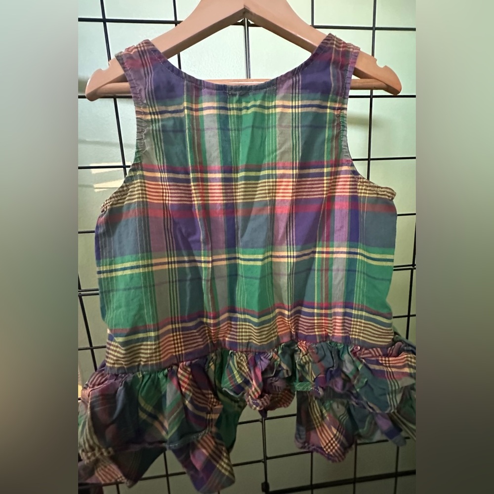 🌟Ralph Lauren Kids🌟 Plaid Sleeveless Top - Ruffle Green and Purple Size 8 - Picture 2 of 3